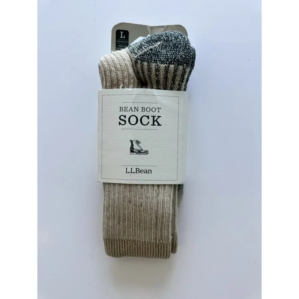 LL Bean Merino Wool Boot Socks Men's 9-12 Dark Khaki USA Made Hiking Camping